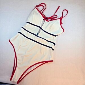 New NWT Cupshe Swimsuit‎ Womens Plus Sz Med One Piece Swim Suit Red White Blue